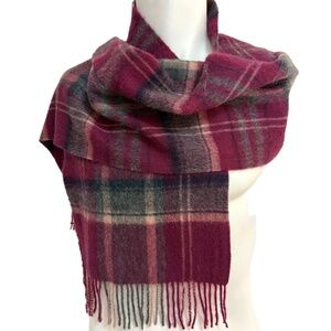 Rong Guan Tartan Wool Scarf – Burgundy & Grey Plaid